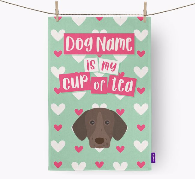 '{dogsName} is my cup of tea' Dish Towel with {breedFullName} Icon